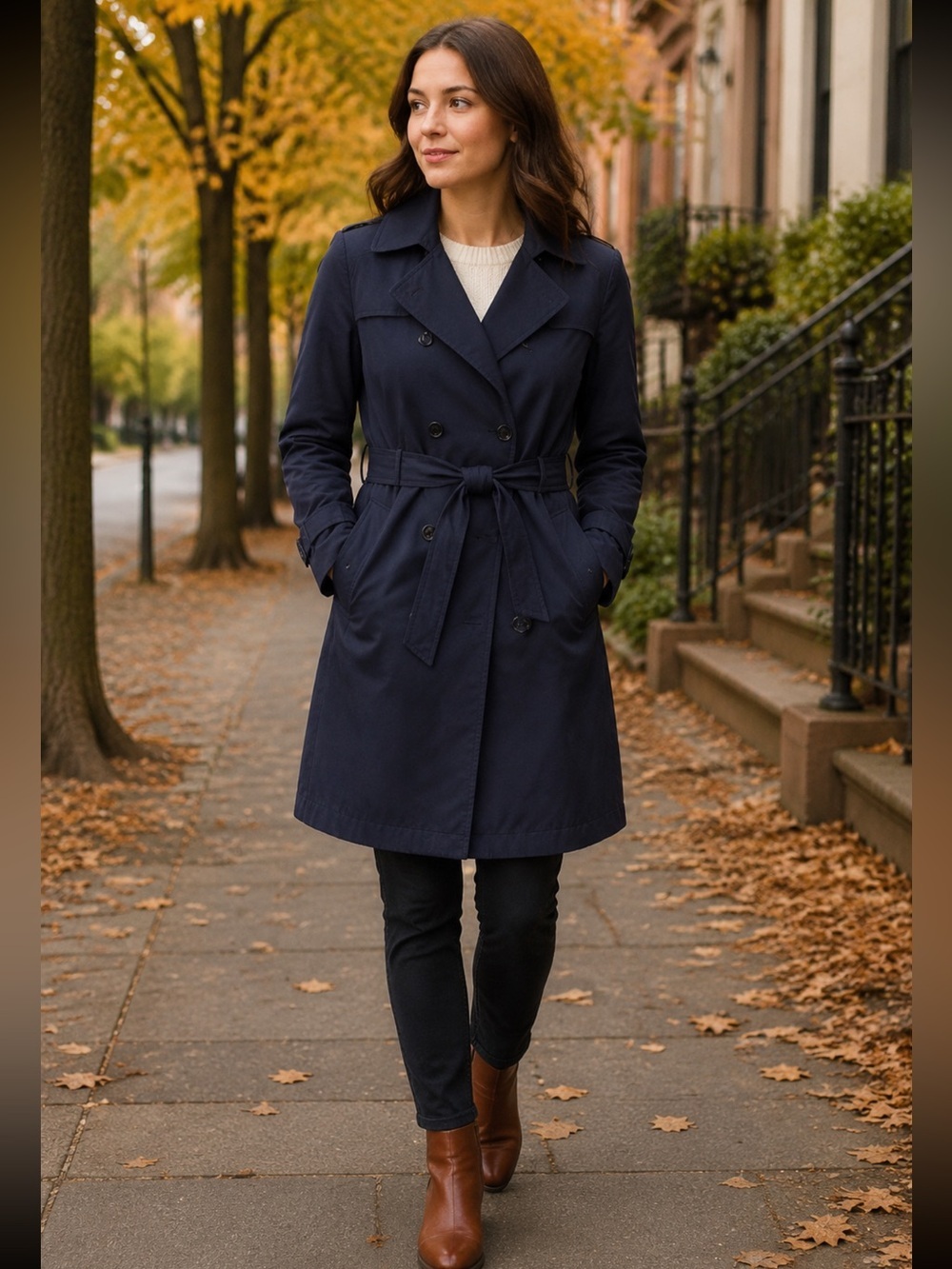 Reitmans Navy Double-Breasted Trench Coat with Belt